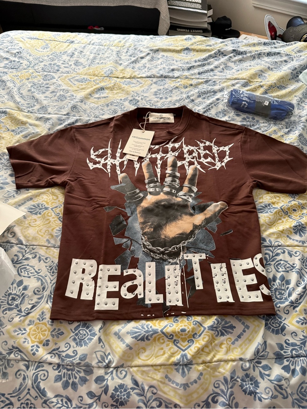 Rare Common brown Graphic 'REALITIES' Studded Hand Tee